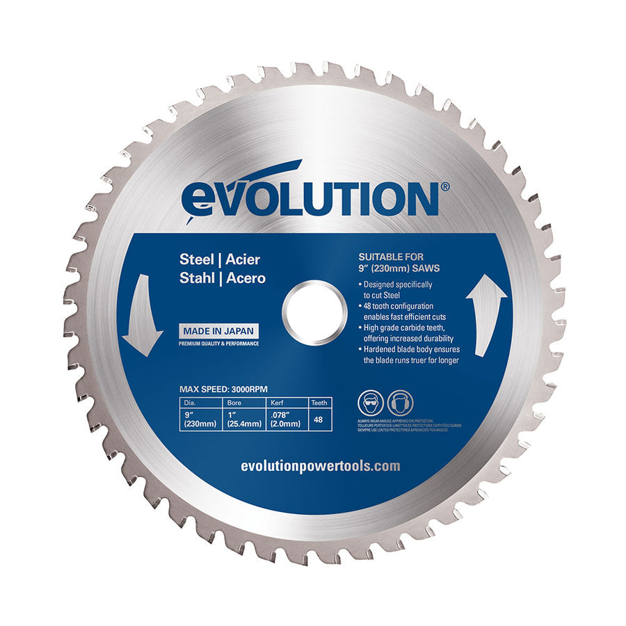 Evolution 9 In. 48T, 1 In. Arbor, Tungsten Carbide Tipped Mild Steel And Ferrous Metal Cutting Blade