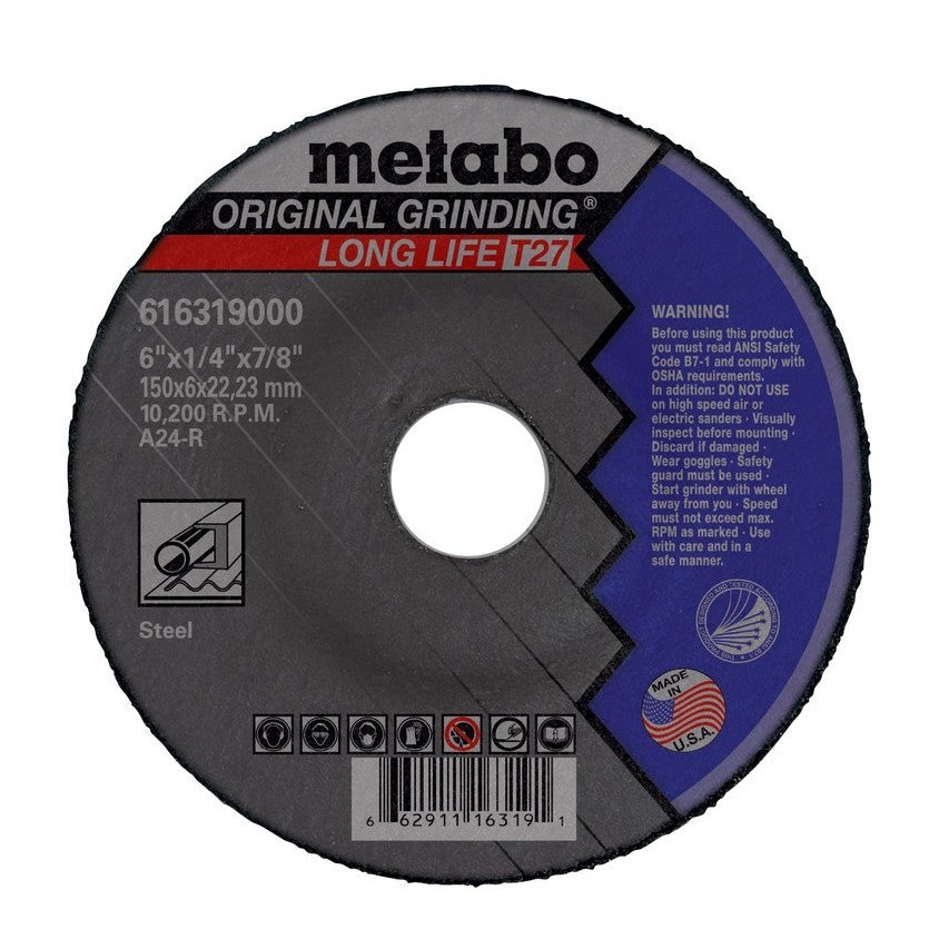 LongLife Original Grinding Wheel 6" x 1/4" x 7/8", Type 27, A24R