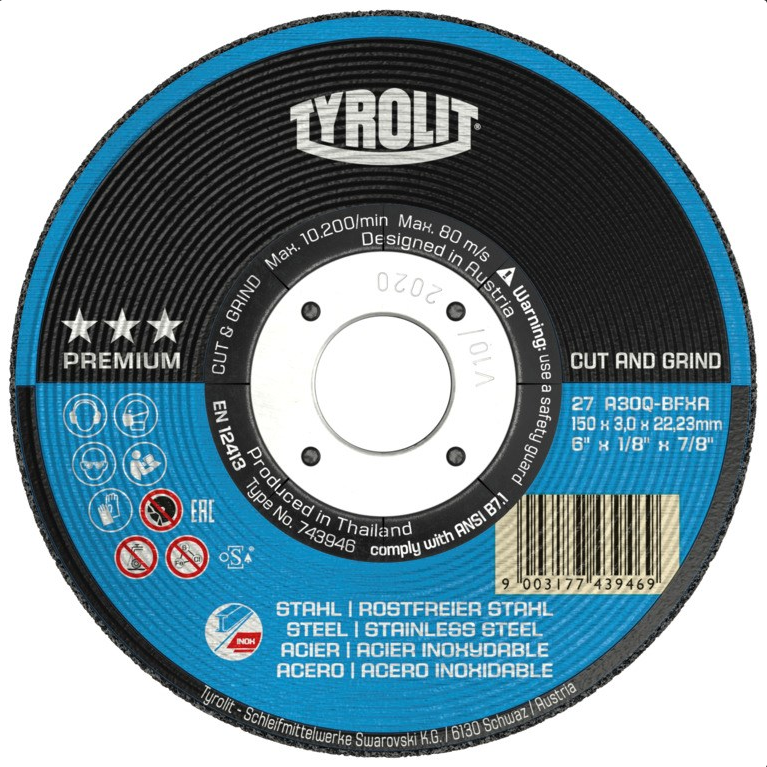 TYROLIT 458874 Cut-Off Wheel 125 mm Type 42 22.23 mm